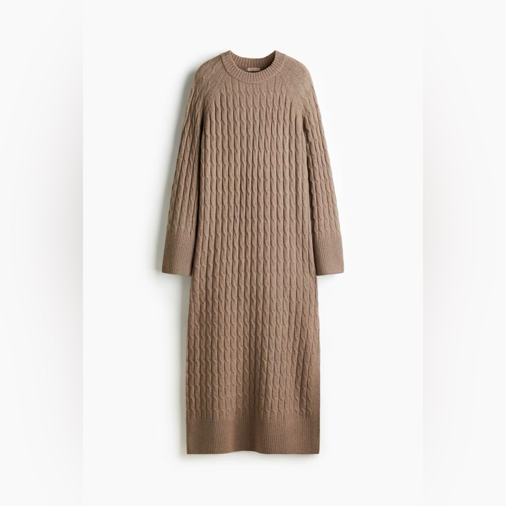 H&M Textured Brown Long Sleeve Dress